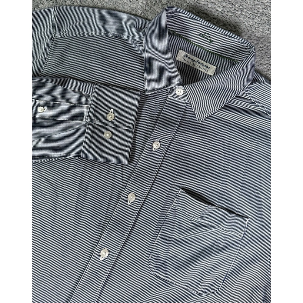 Tommy Bahama Shirt Mens M Blue Stripe San Lucio Stretch Button Up LS Island Zone